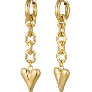 Earrings link &amp; heart - gold Stainless Steel