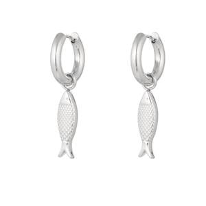 Earrings with fish charm - silver Stainless Steel