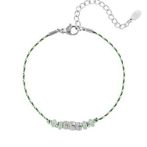 Satin bracelet with natural stones green and silver